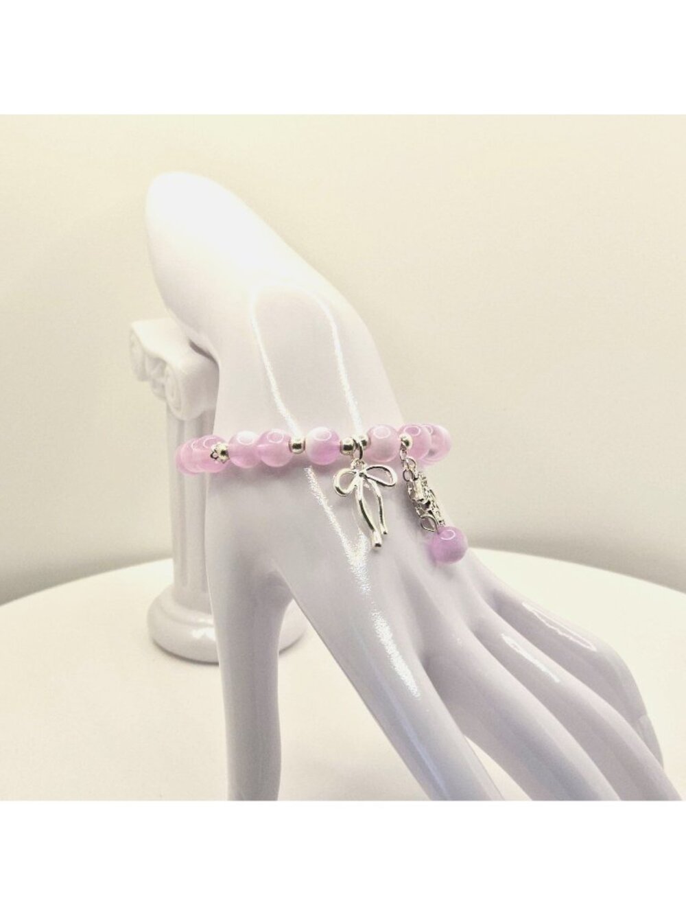 Lavender Beaded Bracelet With RN Nurse & Bow Charms Thoughtful Gift For Nurses